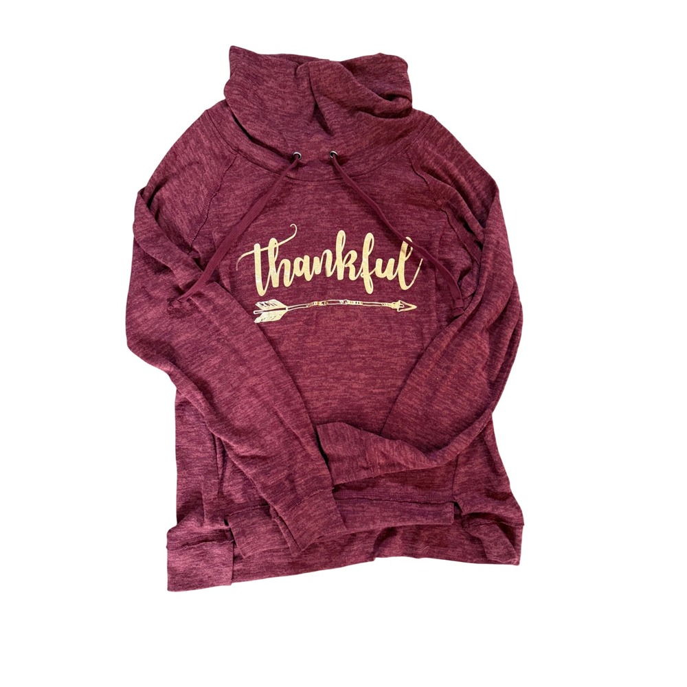 Joei & I Womens Burgundy Thankful Gold Foil Cowl Neck Sweatshirt M BSA59R9-831PS